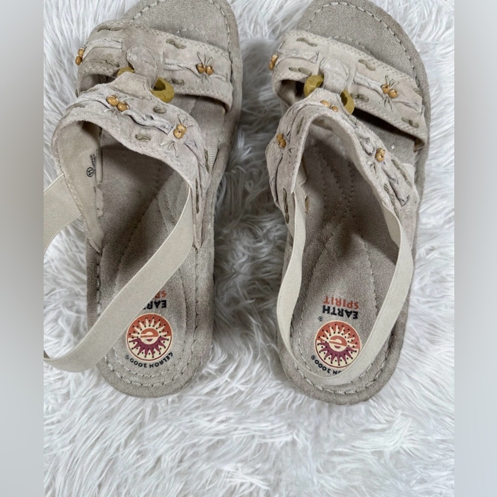 Earth Spirit Gelron 2000 Women's Sandals Size 11 Opal Beaded Leather Heel Strap - Picture 6 of 9